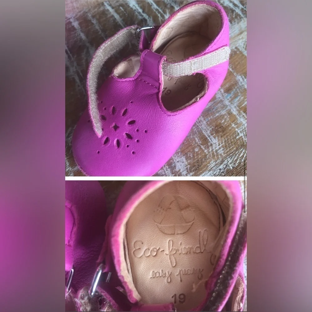 Easy Peasy Lillyp Velcro leather Mary Jane soft soled shoes in “fushia” size 19 - Picture 6 of 7